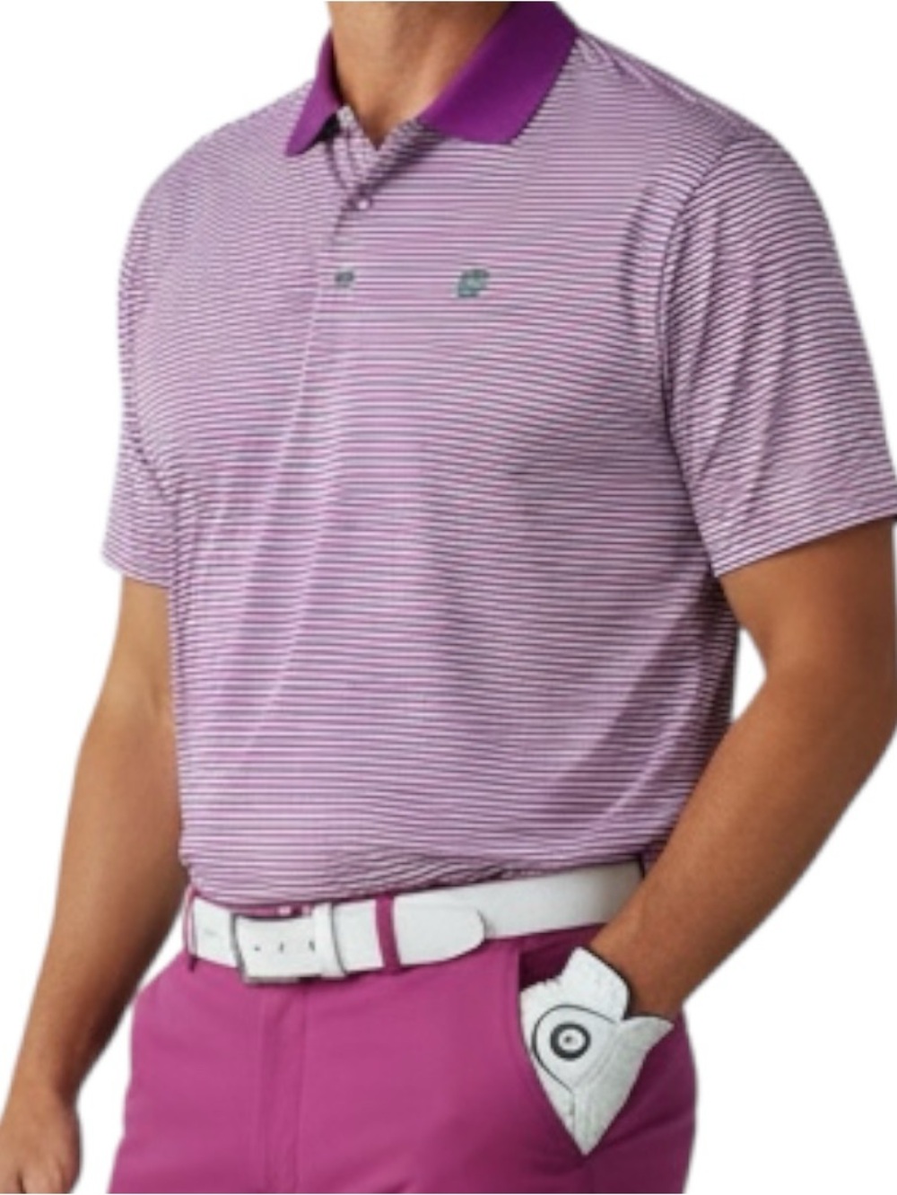 FoodJoy Polo Golf Magenta Stripes Short Sleeve Men’s Polo Shirt Sz L